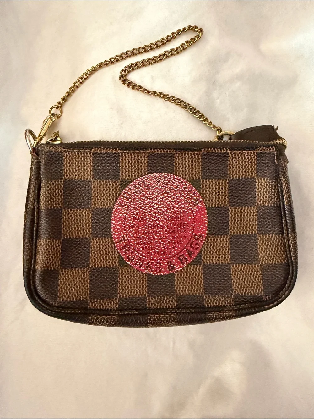Louis Vuitton Trunks & Bags Damier Ebene Mini Pochette w/LV Branded Chain Strap